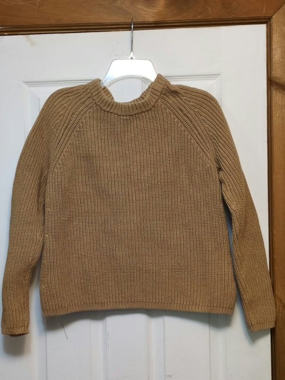 Quince 100% Organic Cotton Fisherman Crew Sweater Camel Tan Sz Sm Cozy Coastal